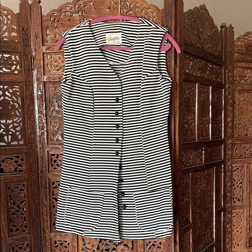 Hamilton 8 Black and White Striped Sleeveless Romper with V-Neckline